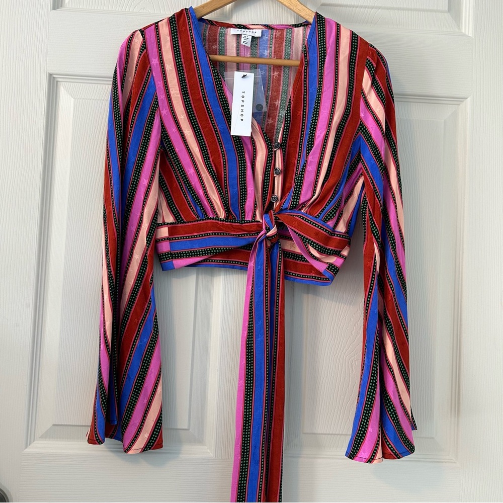 Topshop Size 2 New With Tags Tie Front button up with flare sleeves